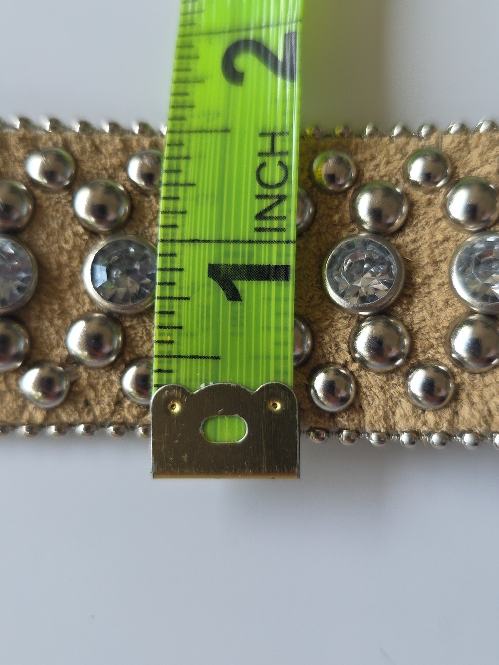 Vintage Western Studded Leather Belt Rhinestone Silver Buckle Boho Y2K S/M - Picture 7 of 11